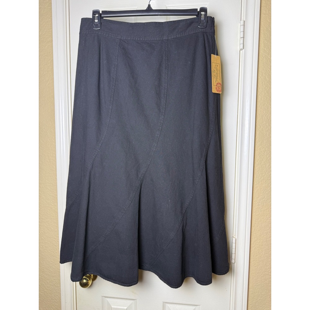 Lauren Jeans Co Black Denim Cotton A-Line Flare Midi Skirt‎ Womens Size 10